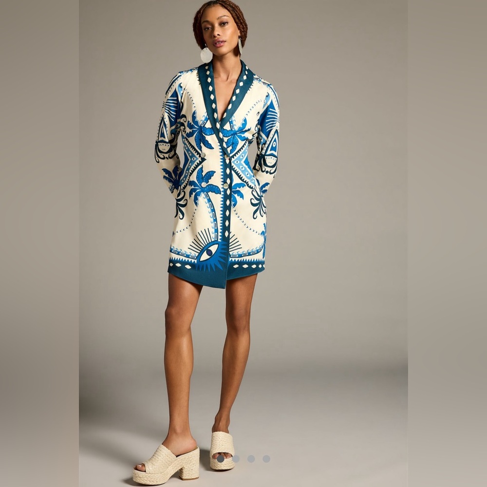 FARM Rio Blue and Cream Tropical Dress